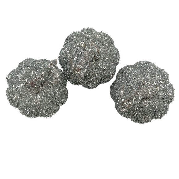 Silver Glitter Pumpkins For Fall & Halloween Decor Set Of 3 - Picture 2 of 6